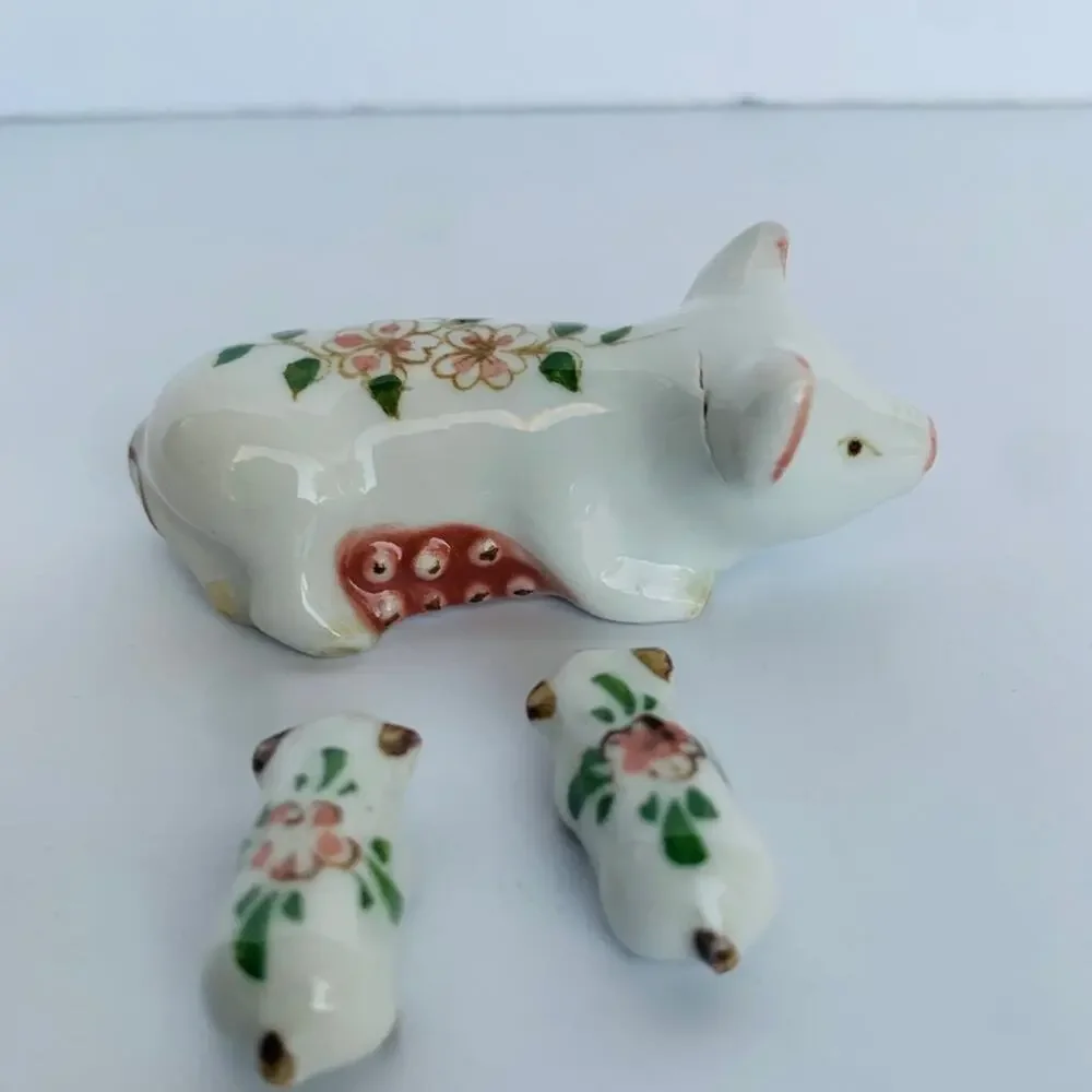 Vintage Miniature Pig Family Porcelain Figurines